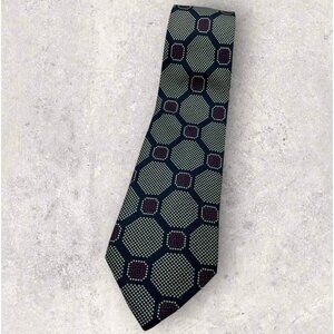CERRUTI Silk Tie FRANCE Navy Ivory Burgundy Geometric W:3.6" EUC